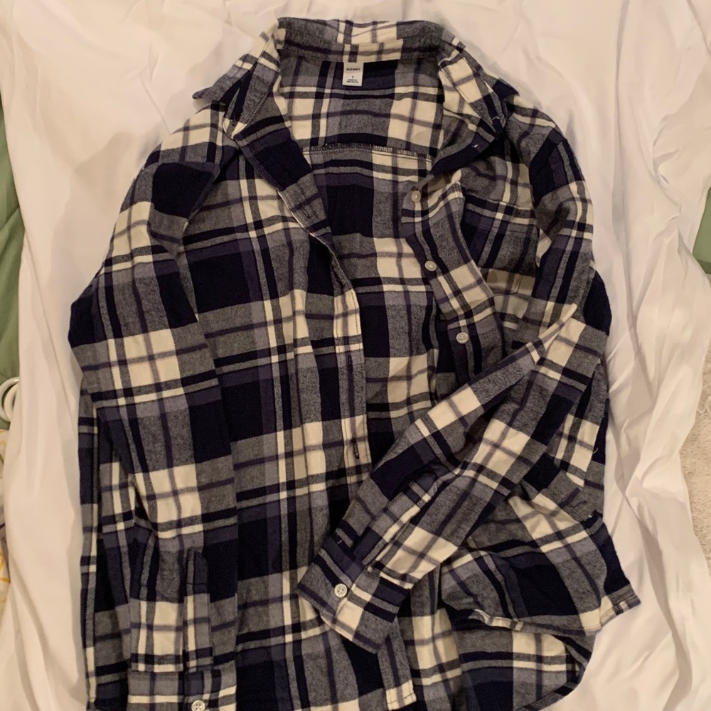 blue and white old navy flannel